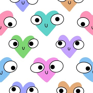 Valentines seamless cartoon hearts love pattern for kids and wrapping paper and notebooks and fabrics