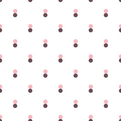 Simple geometric pattern with pink and brown circles on white background for the design of textiles, bed linen, child clothing, wrapping paper. 