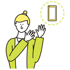 スマートフォンを提案している女性販売員のイラスト素材