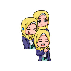 Illustration of young muslim women wearing hijab