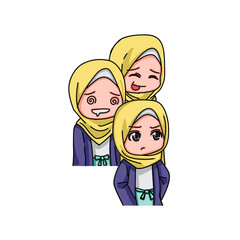 Illustration of young muslim women wearing hijab