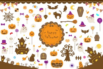 かわいい手描きのハロウィーンの素材セット