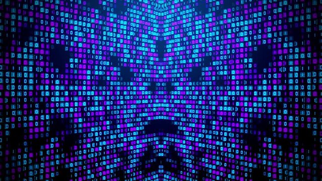 Abstract Digital Technology Blue And Purple Shine Square Tile Matrix Binary Code Pattern Corner Screen Wall In Perspective View Background Seamless Loop