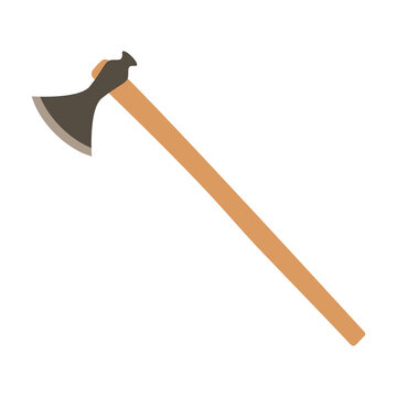 Battle axe flat design vector illustration. Wooden ax handle and metal blade. Element for woodworking or lumberjack emblem or badge. Flat design cartoon style vector illustration.