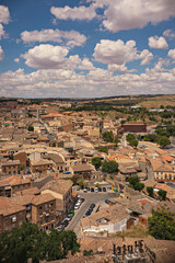 Fototapeta na wymiar Aerial view of Toledo city, roofs of Toledo from the viewpoint, Castilla La Mancha , Spain