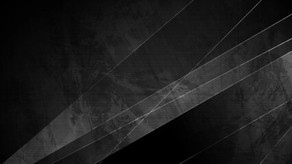 Black grunge geometric background with grey silver lines