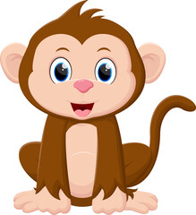 Cartoon Cute monkey isolated on white