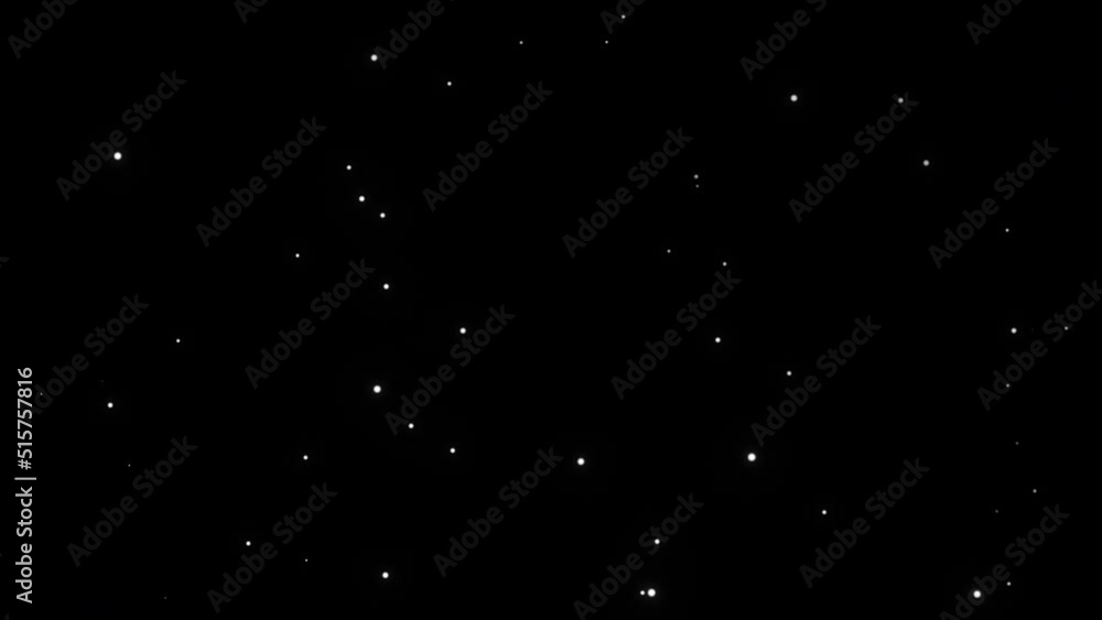 Poster abstract loop white dust particles floating on black background from bottom left to top right. 4k 3d