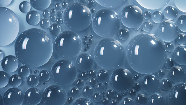 Blue Background with Water Drops on Surface. Science Wallpaper.