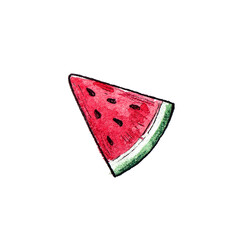 healthy food. fruit. slice of watermelon on a white background. summer illustration. doodle fruit. icon for printing on stickers, logos, postcards, emblems, souvenirs.