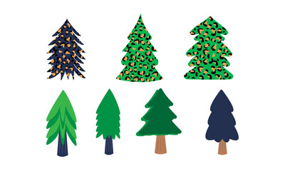 Collection of Christmas trees, modern flat design. Can be used for printed materials - leaflets, posters,
