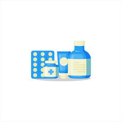 Medical bottle with label. Pill flat icon isolated on white background. Flat vector illustration.
