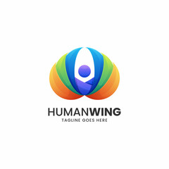 Vector Logo Illustration Wing Human Gradient Colorful Style.