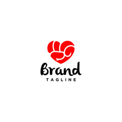 Hand Grips form a Heart Symbol Logo Design. The Fist Forms A Symbol Of The Heart.