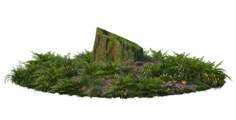 The garden is decorated with logs on a white background.