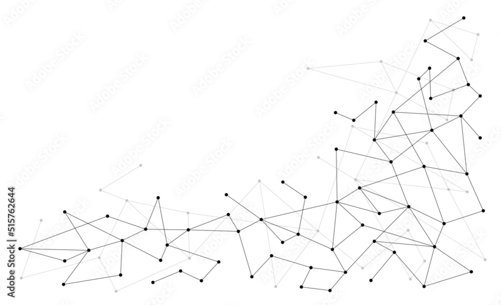 Poster Geometric technology network connected dots and lines background template. Blockchain linked global digital database graphic vector