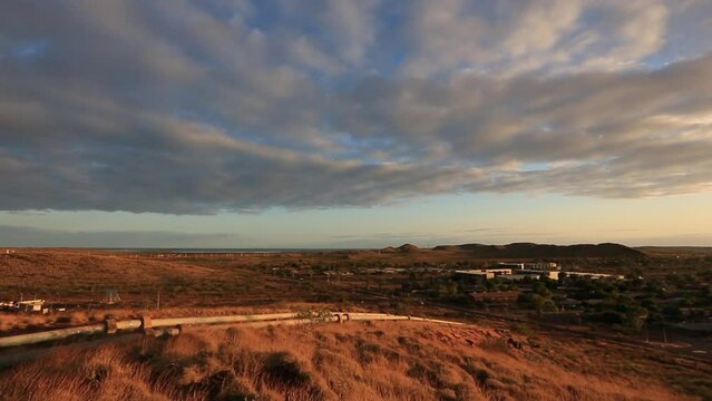 Beautiful Full HD Scenery Early Morning Sunrise Footage Of Isolated Wickham Town Mining Site In Karratha City, Perth Western Of Australia 