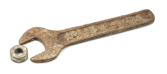 Old wrench on a white background