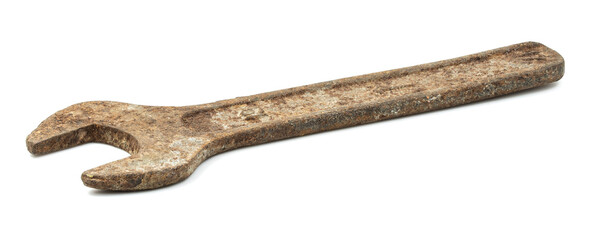 Old wrench on a white background