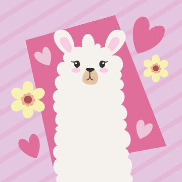 llama with hearts and flowers