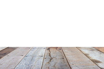 Empty wooden table top isolated on white background for product display