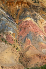 Colorful hills in Altai Republic, named Mars 2. Nature environment background. Natural colored texture of sandstone Martian landscape in Altai Mountains.