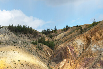 Colorful hills in Altai Republic, named Mars 2. Nature environment background. Natural colored texture of sandstone Martian landscape in Altai Mountains.