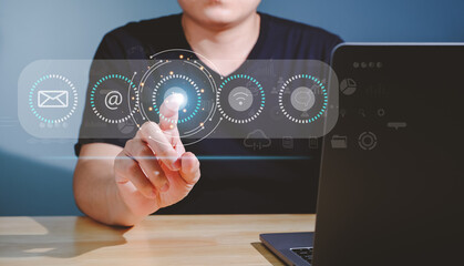 Future personal connection world concept business people use Connect online business communication with email address chat message icon.