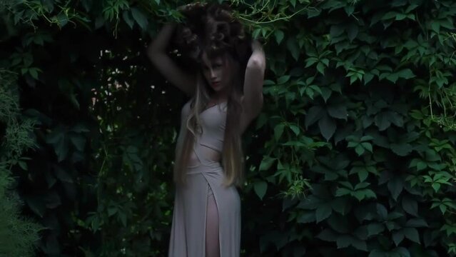 Pretty young woman Backdrop magical forest woods