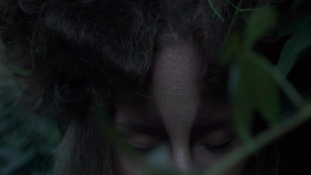 Slow Motion beautiful elf woman fabulous, fairy forest