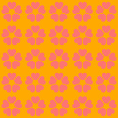 Colorful retro background. Geometric abstract seamless pattern . Vintage stylised flowers, placement by grid. Cheerful floral surface design print in old school 60s, 70s