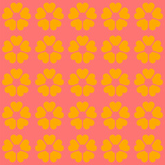 Fototapeta premium Colorful retro background. Geometric abstract seamless pattern . Vintage stylised flowers, placement by grid. Cheerful floral surface design print in old school 60s, 70s