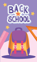 back to school lettering with puple schoolbag