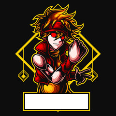 logo esport character angry expression with headband. logo vector character boy for gaming. theme red costume character.