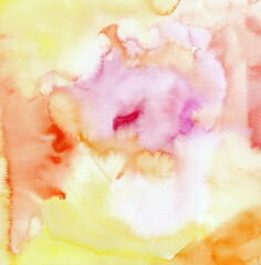 Fototapeta premium Abstract watercolor background. Orange, yellow, pink, white, violet colors pallet. Splash