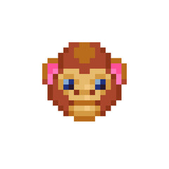 Monkey head pixel art icon. Element design for stickers, logo, embroidery, mobile app. Isolated vector illustration.