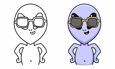 Obraz na płótnie Canvas Cute alien with sunglasses coloring page for kids
