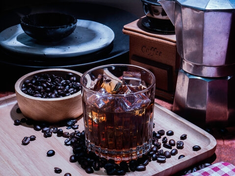 The  cold brew coffee dark tone image for food and drink concept