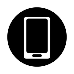 Smartphone icon, flat style, white on black, isolated on white background