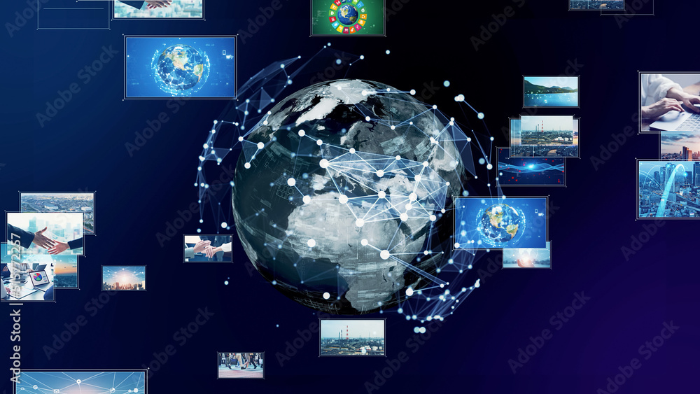 Poster global communication network concept. internet movie concept. video distribution service. streaming 