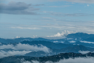 Fototapeta na wymiar Shimla cityscape aerial view a scenic hill station in the Himalayas at Himachal Pradesh