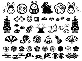 卯年の手描き風正月アイコンセット