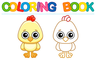 Farm animal for children coloring book. Vector illustration of funny chicken in a cartoon style