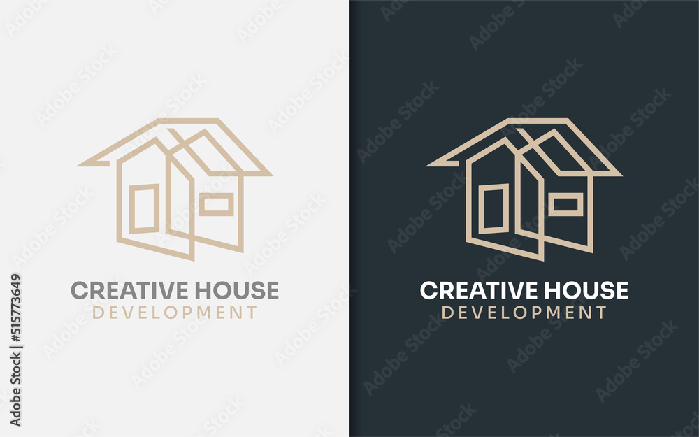 Poster abstract minimalist house logo design with creative lines style concept. usable for creative busines