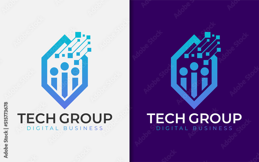 Aufkleber abstract modern tech group logo design with hexagon and people team combination. usable for tech, bu