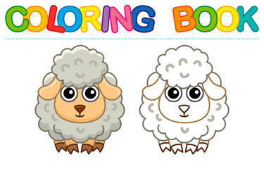 Farm animal for children coloring book. Vector illustration of funny sheep in a cartoon style