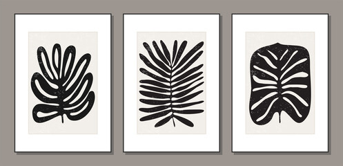Fototapeta na wymiar Set of minimalist poster with abstract leaf composition, contemporary collage