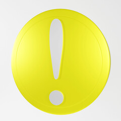 white exclamation mark on yellow circle isolated on white background 3d rendering