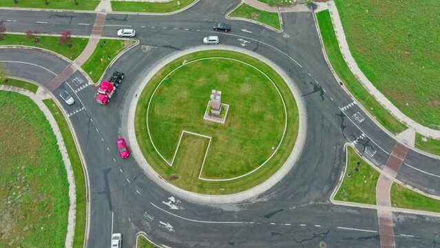 Aerial Orbit around Roundabout in Lake Park Boulevard at West Valley City Utah
