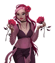 Tuinposter Beautiful woman with red roses. Vector cartoon illustration.  © ddraw